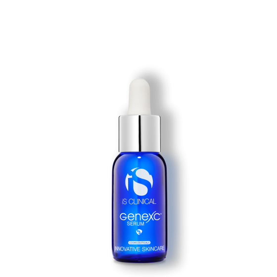 iS Clinical GeneXC Serum bottle on white