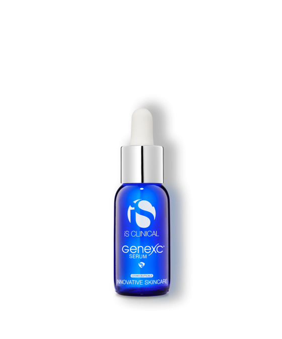 iS Clinical GeneXC Serum bottle on white